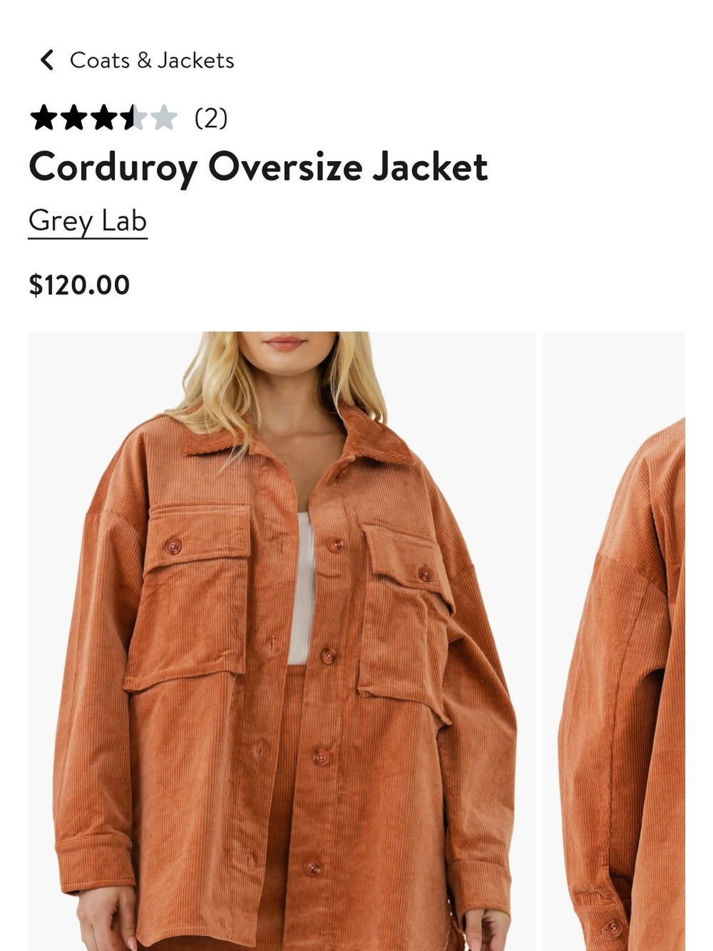 GREY LAB Oversized Corduroy Jacket in Rust NWT